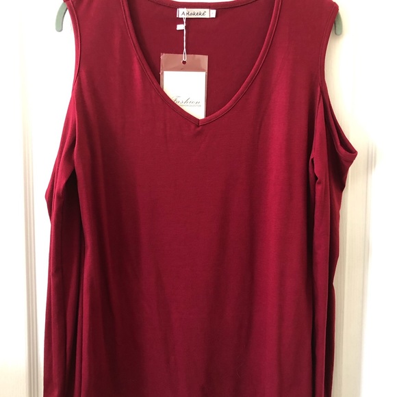 Aolakeke Classic Fashion Collection Cranberry Long Sleeve Cold Shoulder Top S - Picture 2 of 12